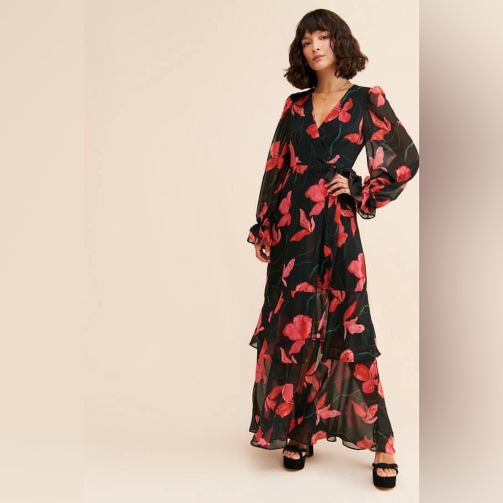 Hutch Black Maxi Dress with Pink Floral Print